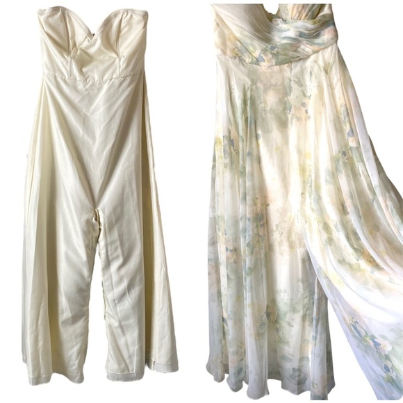 JENNY YOO Adeline Strapless Chiffon Romper Gown in a Vintage Floral Print Size 6 - Picture 5 of 11